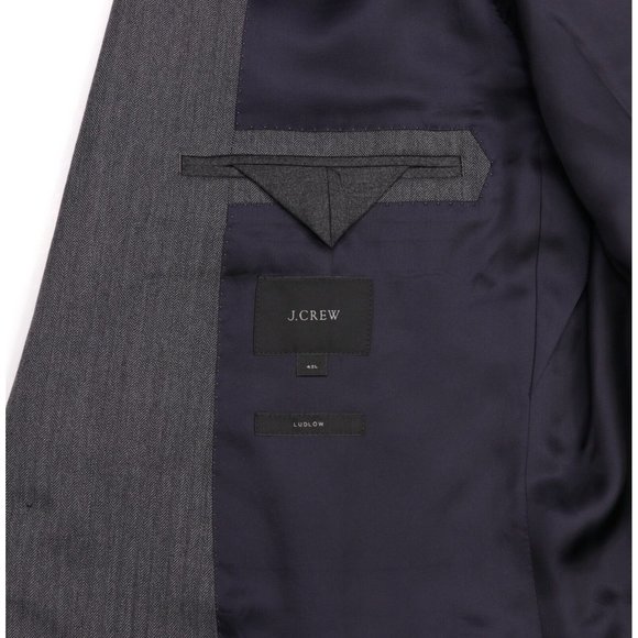 J Crew Ludlow Tollegno 1900 Wool Suit 40L Gray Herringbone 35 X 33 Flat Front - Picture 9 of 14